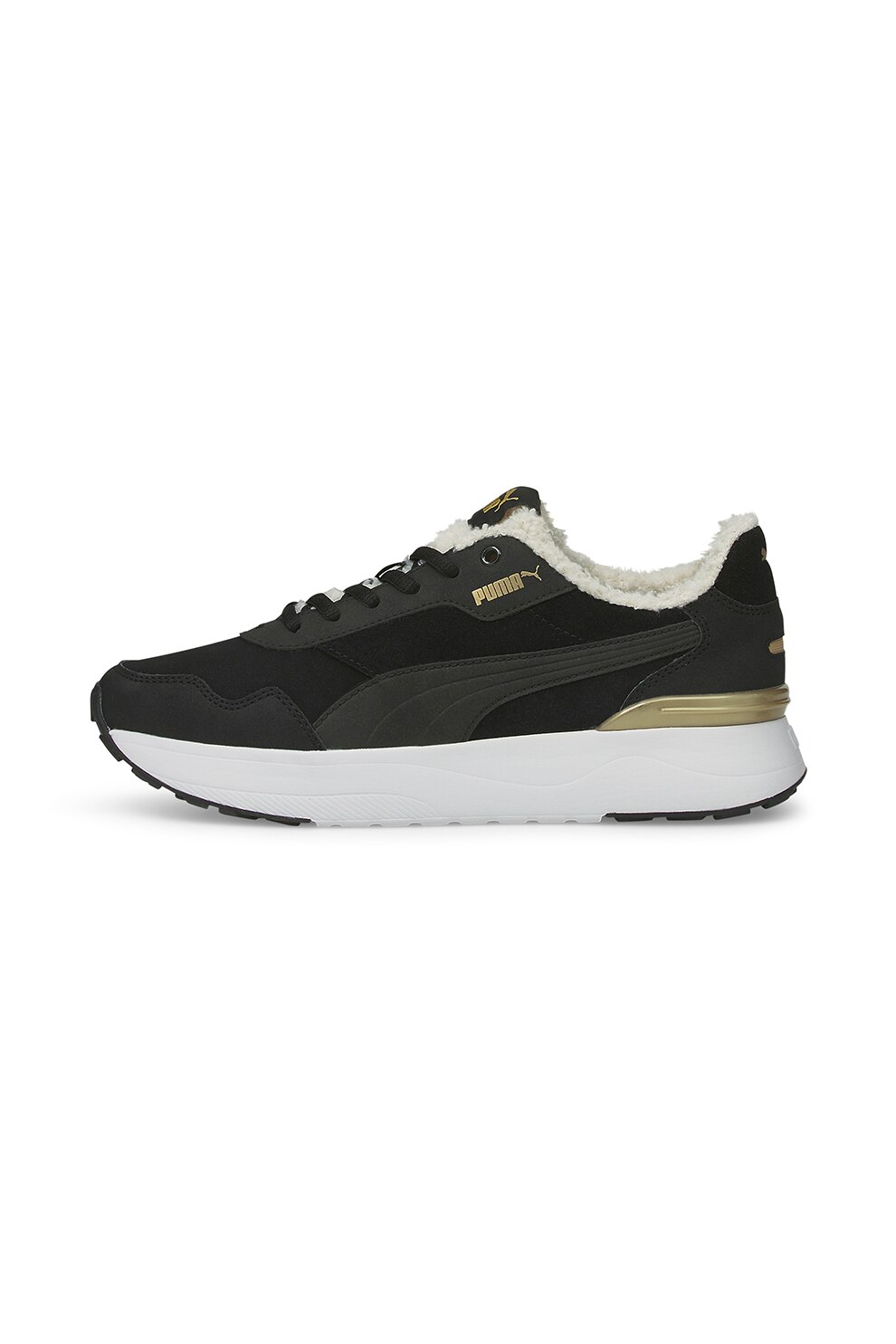 Puma, Pantofi sport cu insertii de material teddy R78 Voyage, Negru/Gri inchis